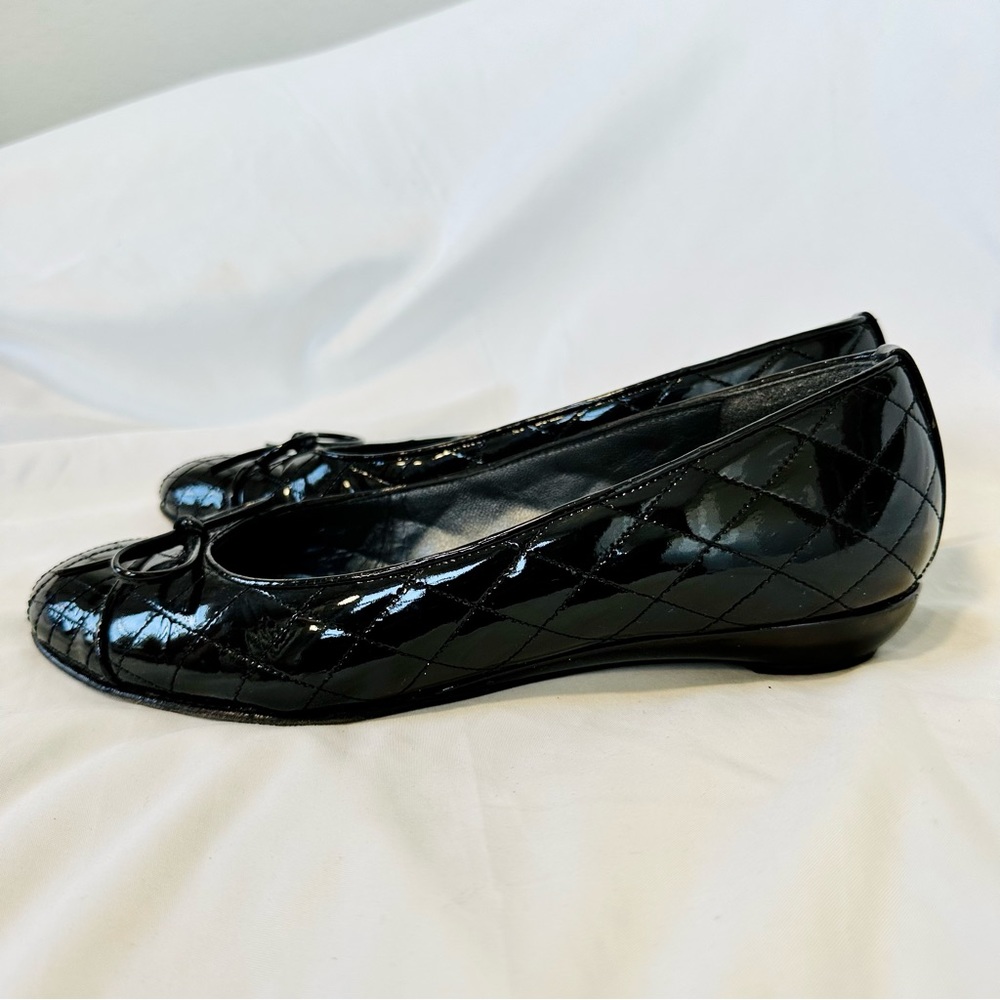 Stuart Weitzman bow quilted patent leather ballerina black flats Quilty - Picture 5 of 15
